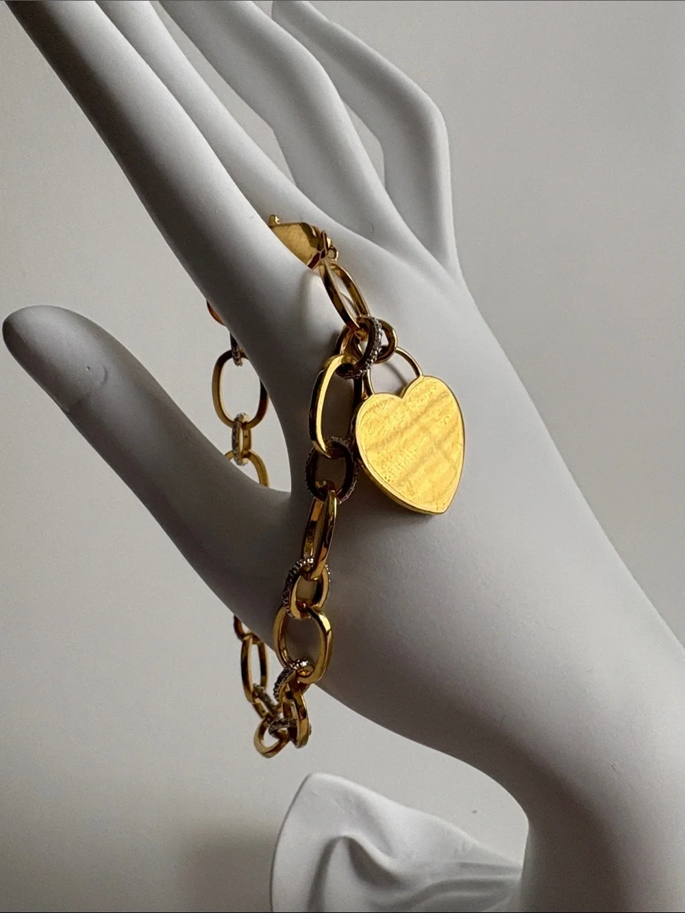 Gold Heart Charm with Alternating Pave Link Bracelet